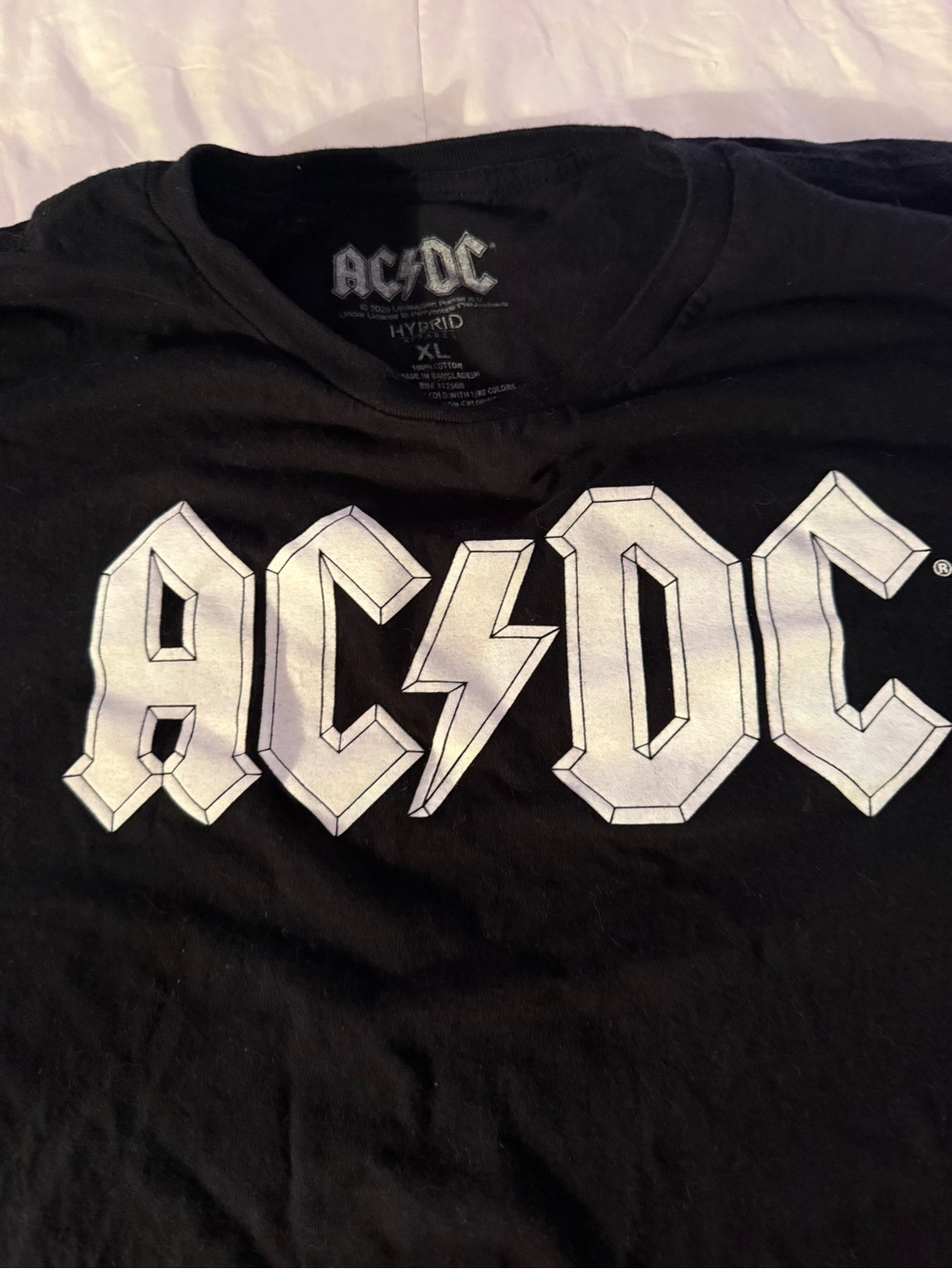 AC/DC Black Tee with White Lightning Logo